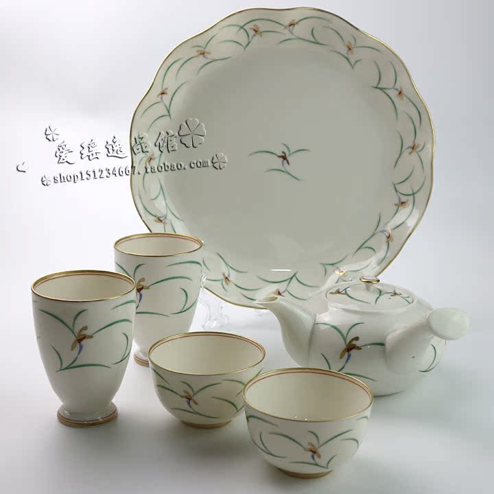 香兰社碗碟陶瓷圆形绿金兰花