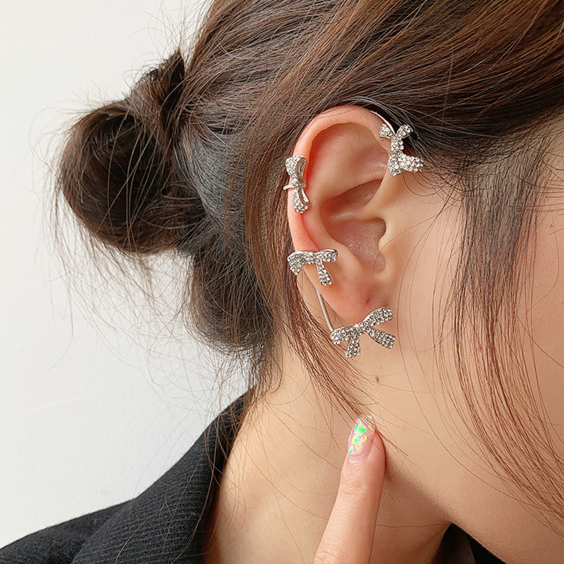 精致小众水钻蝴蝶结耳挂 个性时髦耳骨夹无耳洞女耳饰耳夹