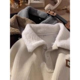 灯芯绒卫衣男加绒加厚秋冬chic港风保暖polo领上衣宽松W3041P45，男装卫衣，星座1013-3