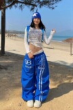 春秋双腰头字母印花弯刀阔腿慵懒风百搭男女街头休闲长裤K8132P48，女装休闲裤，星座1013-3