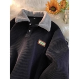 灯芯绒卫衣男加绒加厚秋冬chic港风保暖polo领上衣宽松W3041P45，男装卫衣，星座1013-3