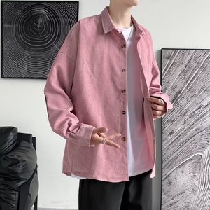 衬衫时尚百搭长袖文艺纯色ins春季简约潮慵懒青春流行CS21P40,风衣叠穿牛仔衬衫搭配图片