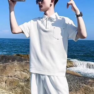男士短袖POLO衫套装商务潮牌宽松休闲短裤两件装夏季一套A38P50图片