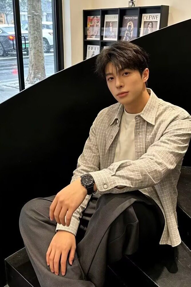 日系翻领灰白格子长袖衬衫男生秋季宽松休闲开衫上衣外套C01P45,男装衬衫,星座1013-3