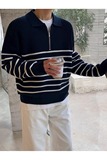毛衣男秋冬季半高领拉链毛衣男装宽松休闲条纹外穿针织衫M1836P55，男装针织衫/毛衣，星座1013-3