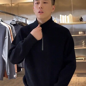春夏肌理立领卫衣男半拉链简约纯色百搭宽松长袖休闲上衣W261P38图片