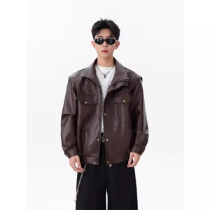 高街机车服皮夹克外套男宽松休闲防风痞帅短款立领pu皮衣PY804P65图片