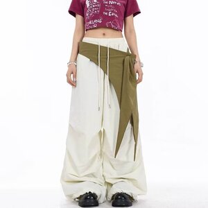 纯色抽绳束脚阔腿休闲裤女春夏松紧高腰宽松拖地工装长裤K8034P55图片