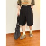 短裤男夏季日系复古垂坠感休闲中裤松紧腰宽松西装五分裤DK359P40，男装牛仔裤，星座1013-3