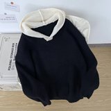 撞色假两件针织连帽毛衣外套男轻奢复古高级感情侣装上衣M5701P65，男装针织衫/毛衣，星座1013-3