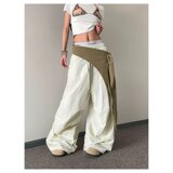 纯色抽绳束脚阔腿休闲裤女春夏松紧高腰宽松拖地工装长裤K8034P55，女装休闲裤，星座1013-3