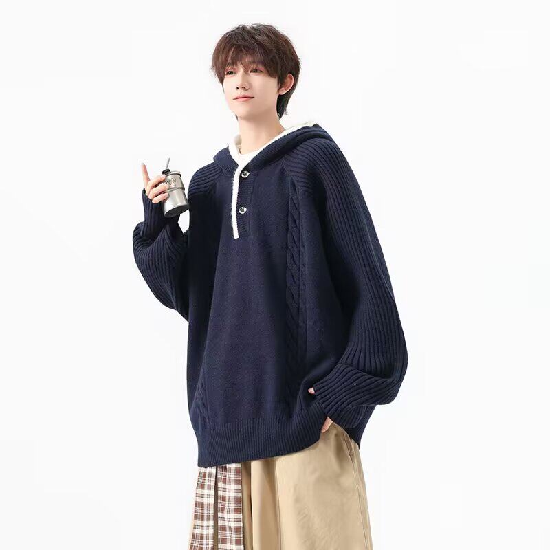 麻花套头连帽毛衣男秋冬宽松慵懒风情侣百搭加厚外套女M5836P80，男装针织衫/毛衣，星座1013-3