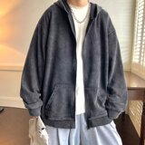 潮流水洗拉链做旧连帽卫衣拉链插袋外套宽松廓上衣日系百搭W35P65，男装卫衣，星座1013-3