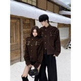 情侣装鹿皮绒立领夹克男女春秋拼接宽松早秋棒球服外套JK318P80，男装夹克，星座1013-3