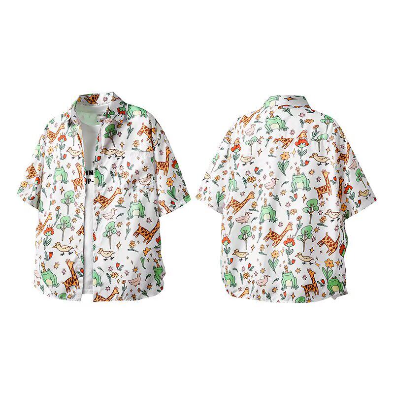 短袖花衬衫男夏季夏威夷海边休闲衬衣复古美式风宽松外套C268P30，男装衬衫，星座1013-3