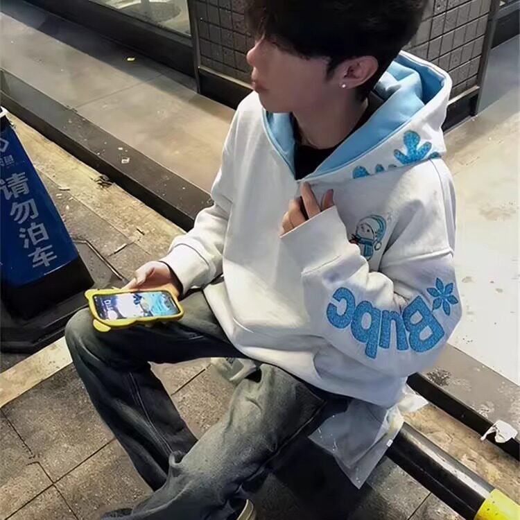 圣诞雪花字母刺绣连帽卫衣男秋冬宽松百搭重磅上衣W317P45，男装卫衣，星座1013-3