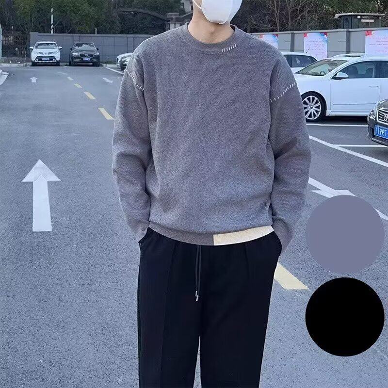 休闲ing宽松简约毛衣男女潮流情侣装圆领套头针织衫秋冬M21P55，男装针织衫/毛衣，星座1013-3