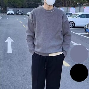 休闲ing宽松简约毛衣男女潮流情侣装圆领套头针织衫秋冬M21P55图片