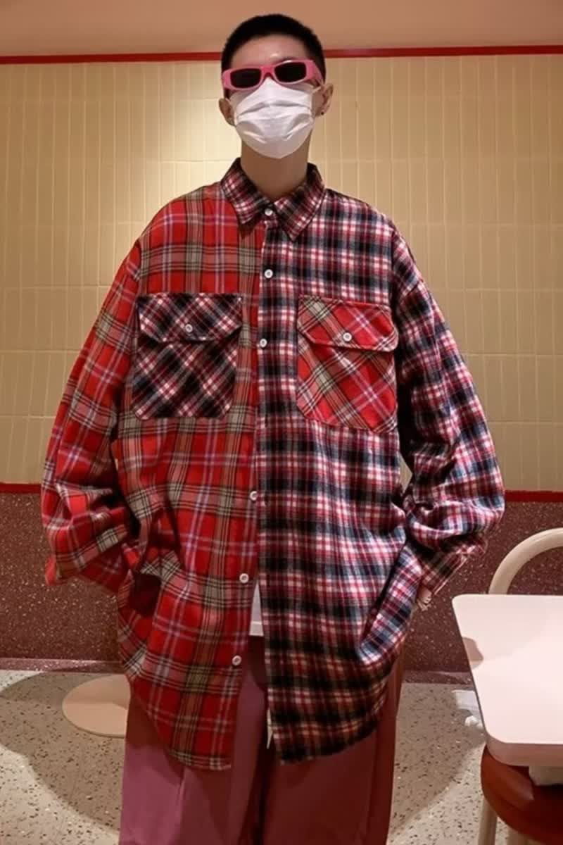 翻领外套男春秋季ins潮牌街头痞帅格子衬衫高级感休闲夹克C449P38,男装衬衫,星座1013-3