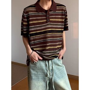 夏经典条纹撞色短袖POLO衫男士翻领商务休闲透气针织T恤潮T632P50图片