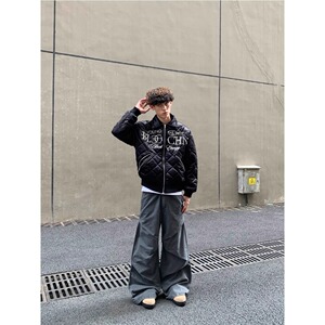 嘻哈风刺绣珍珠菱格棉服夹克男复古街头休闲加厚保暖外套MY933P98图片