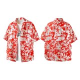 碎花古巴领衬衫港风沙滩千禧风小众红色度假男短袖衬衣C285P30，男装衬衫，星座1013-3