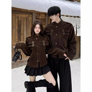 情侣装鹿皮绒立领夹克男女春秋拼接宽松早秋棒球服外套JK318P80图片