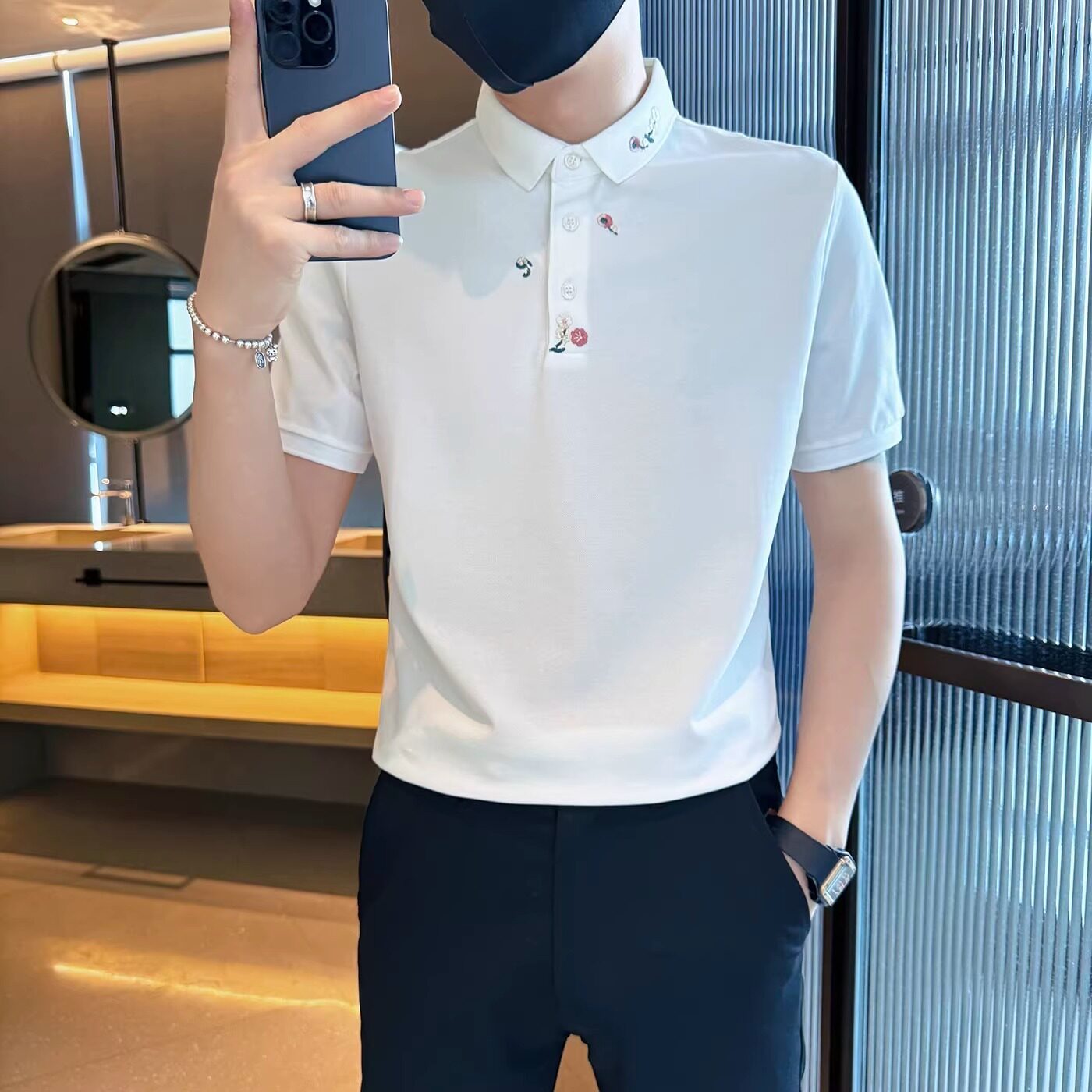 夏季POLO衫男短袖薄款休闲刺绣男生T恤痞帅有领中袖体恤T803P33，男装Polo衫，星座1013-3