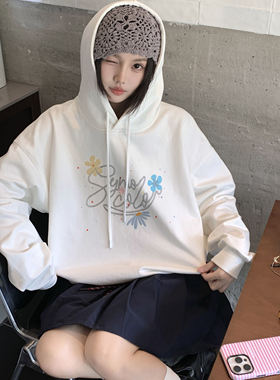 SYMOCOLOR绳索花朵刺绣连帽卫衣宽松百搭时尚休闲连帽衫男女外套