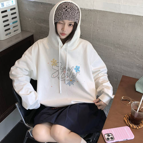 SYMOCOLOR绳索花朵刺绣连帽卫衣宽松百搭时尚休闲连帽衫男女外套