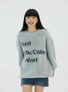 SYMOCOLOR 潮牌标语仿貂毛毛衣外套女春秋新款休闲针织衫上衣外套