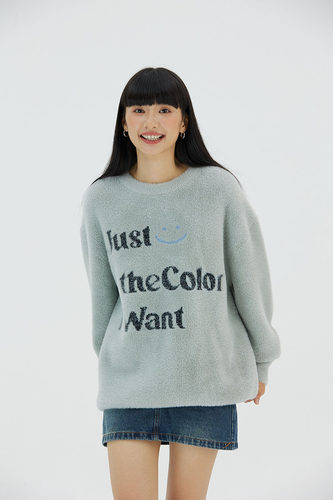 SYMOCOLOR 潮牌标语仿貂毛毛衣外套女春秋新款休闲针织衫上衣外套