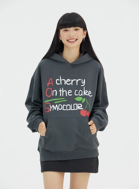 SYMOCOLOR 樱桃字母连帽卫衣春秋长袖青少年学院风宽松休闲外套女