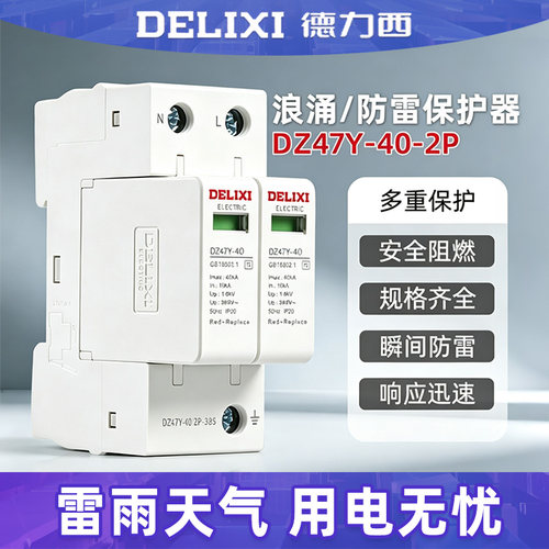 德力西浪涌保护器 家用避雷器 防雷击220V 2P40KA电涌DZ47Y-40
