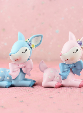 少女心汽车小鹿可爱风烘焙摆件