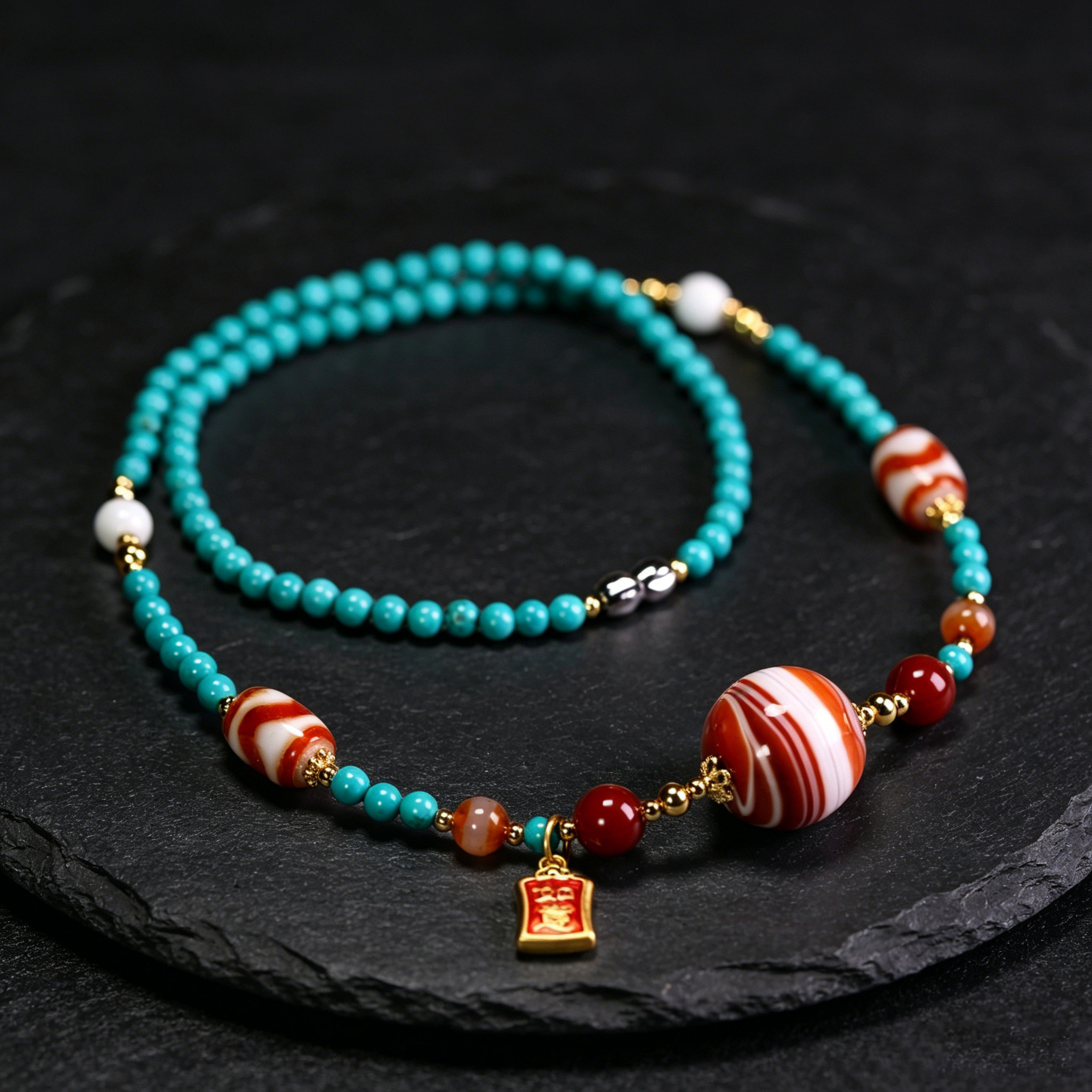 圣饰奇缘 天然缠丝药师珠手工编织菱镁矿绿松石高级民族风项链