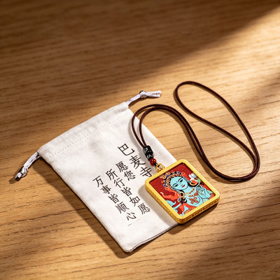 善缘 手绘描金  祝福 黄财神摩利支天绿度母双面唐卡67*47mm