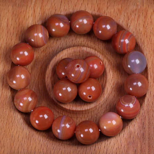 天然正品柿子红火焰纹满肉南红缠丝玛瑙手串佛珠单圈手链14mm