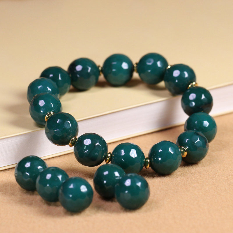 5A级天然原矿绿玛瑙玉髓多棱切面玛瑙手串佛珠圆珠单圈手链14mm