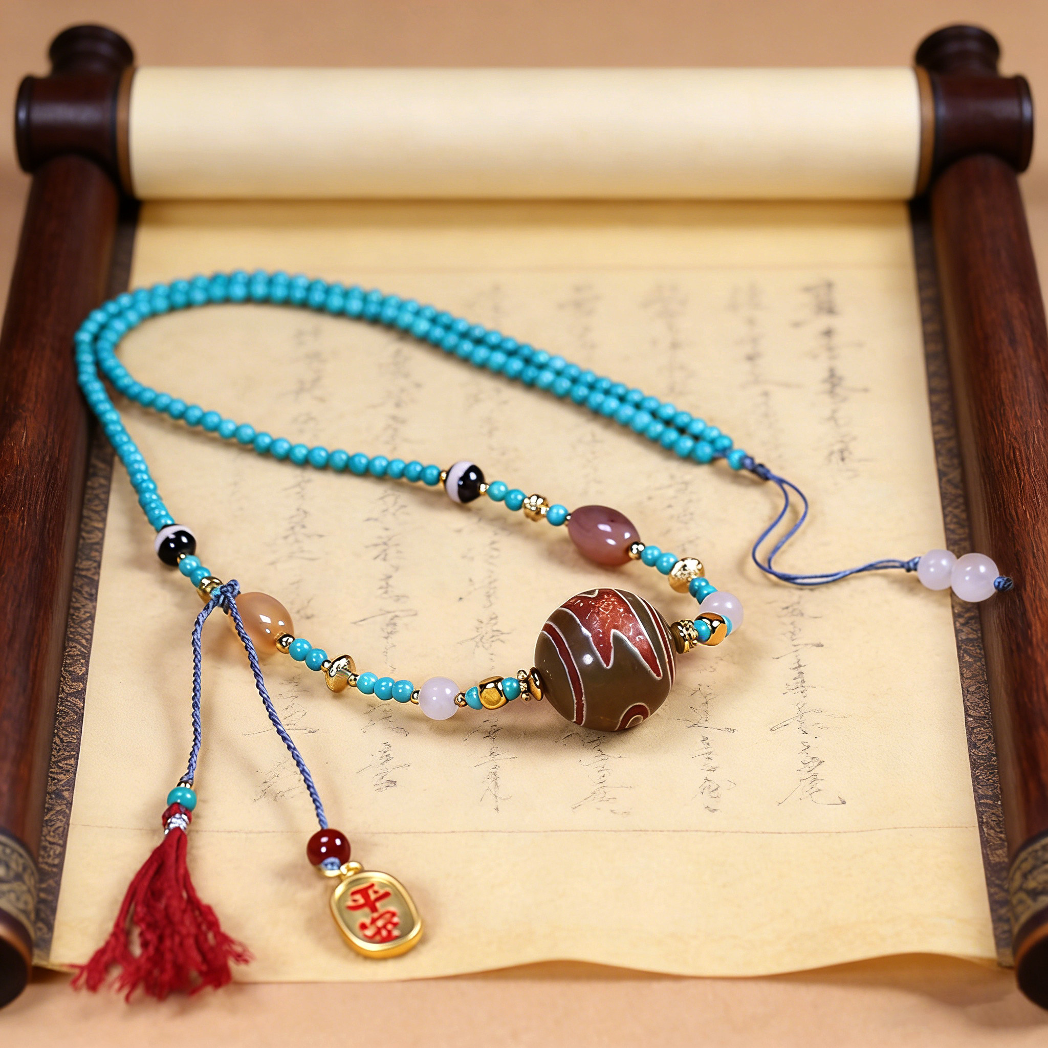 圣饰奇缘青稞供闪电五眼天珠手工编织菱镁矿绿松石高级民族风项链,珠宝/钻石/翡翠,颈饰,淘宝优惠券,粉丝福利购,淘宝优惠卷