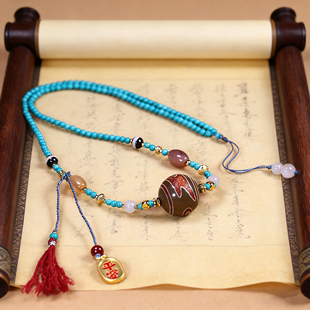 圣饰奇缘青稞供闪电五眼天珠手工编织菱镁矿绿松石高级民族风项链