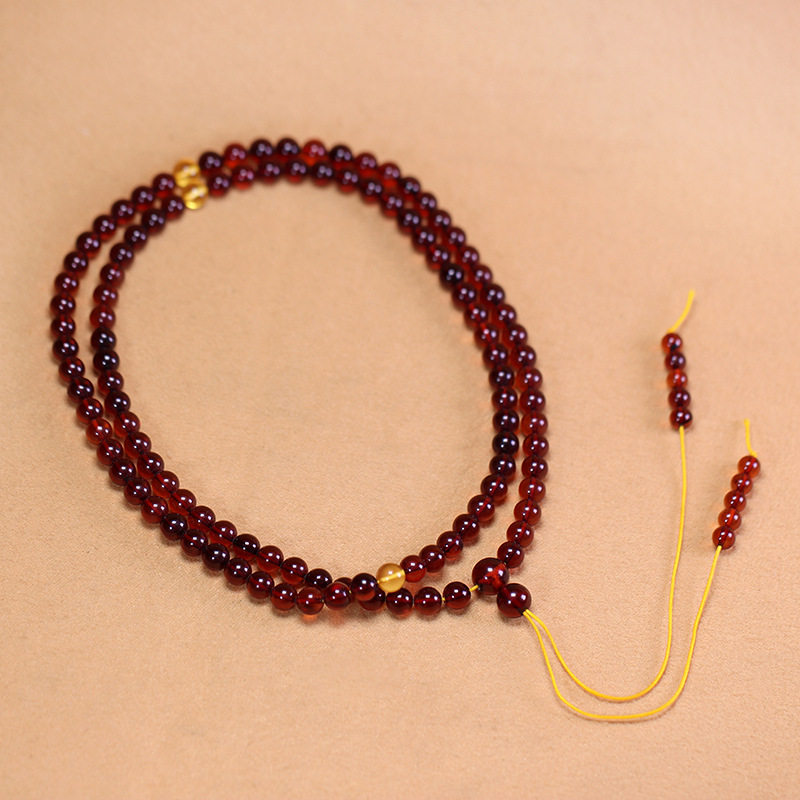 5A级天然琥珀原石血珀手链108颗念珠蜜蜡圆佛珠手串男女款7mm左右