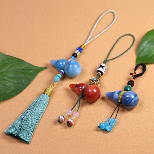 民族风玛瑙玉髓葫芦挂件流苏吊坠创意手饰挂饰包挂40*20mm左右