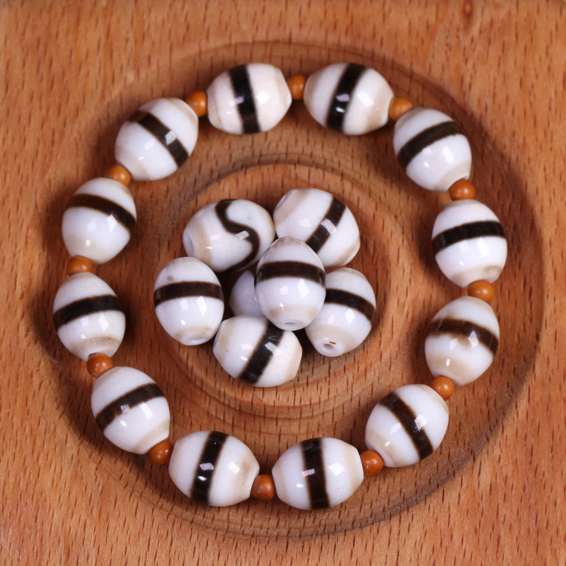 圣饰奇缘 西藏天然玛瑙黑白药师珠手串配珠配饰10*13mm左右