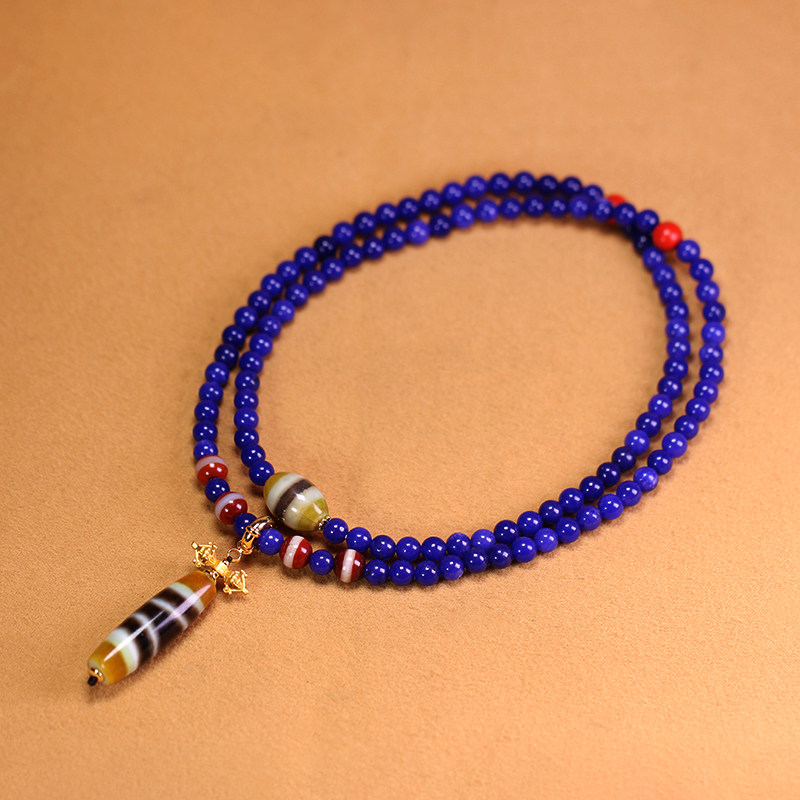 西藏天然原石老矿紫玛瑙青稞供线珠天珠吊坠锁骨链12*38mm左右