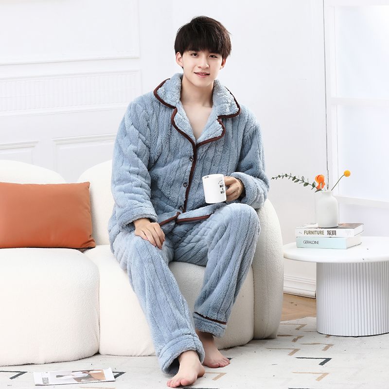正品潮牌官方秋冬季青少年法兰绒睡衣套装男孩加厚珊瑚绒男士长袖