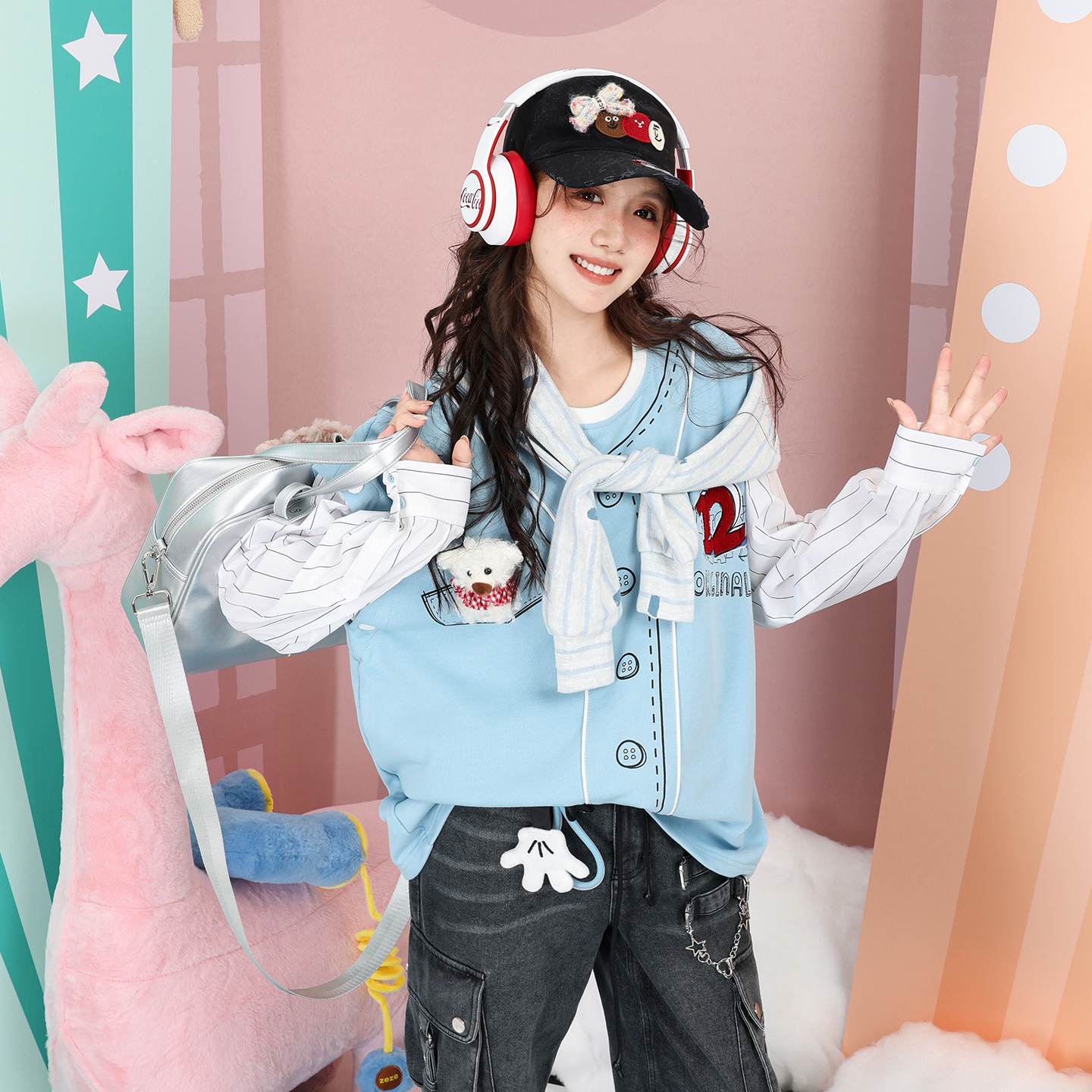 条纹披肩可拆卸衬衫袖蓝球服卫衣