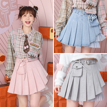 25春荷叶边网纱拼接不对称百褶裙系带口袋爱心腰带粉色半身裙短裙