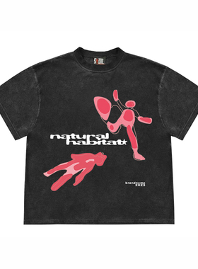 28blocks黑色沉睡人影短袖t恤女新款美式复古潮牌设计感小众上衣