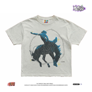 28blocks 260克重磅纯棉! 牛仔驯马~美式复古阿美咔叽短袖T恤男女